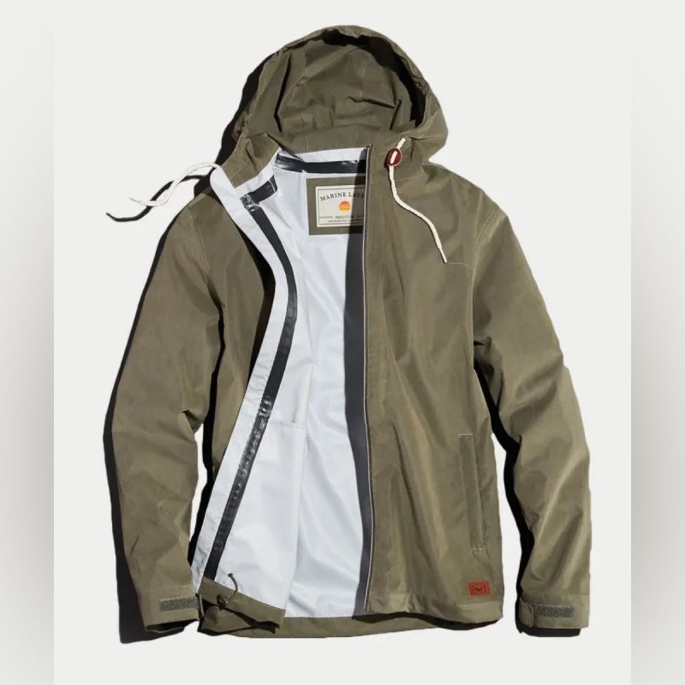 Marine Layer Alta men’s jacket size M green hood waterproof lightweight coat